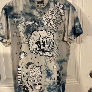 A.Lab Blue Tie-Dye T-Shirt with Floral Graphic